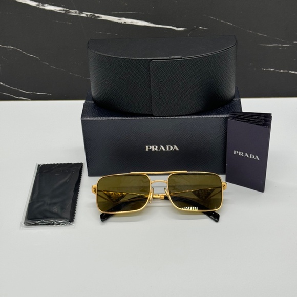 NEW SPR A52 15N01T PRADA SQUARE PR A52S 15N01T GOLD PRA52S UNISEX SUNGLASSES - Picture 11 of 11